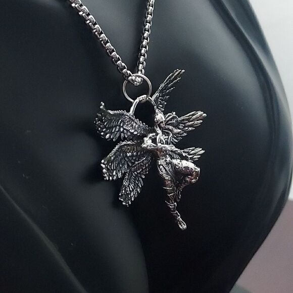 Six Winged Warrior Angel Stainless Steal Unisex Pendant Necklace - Picture 4 of 6